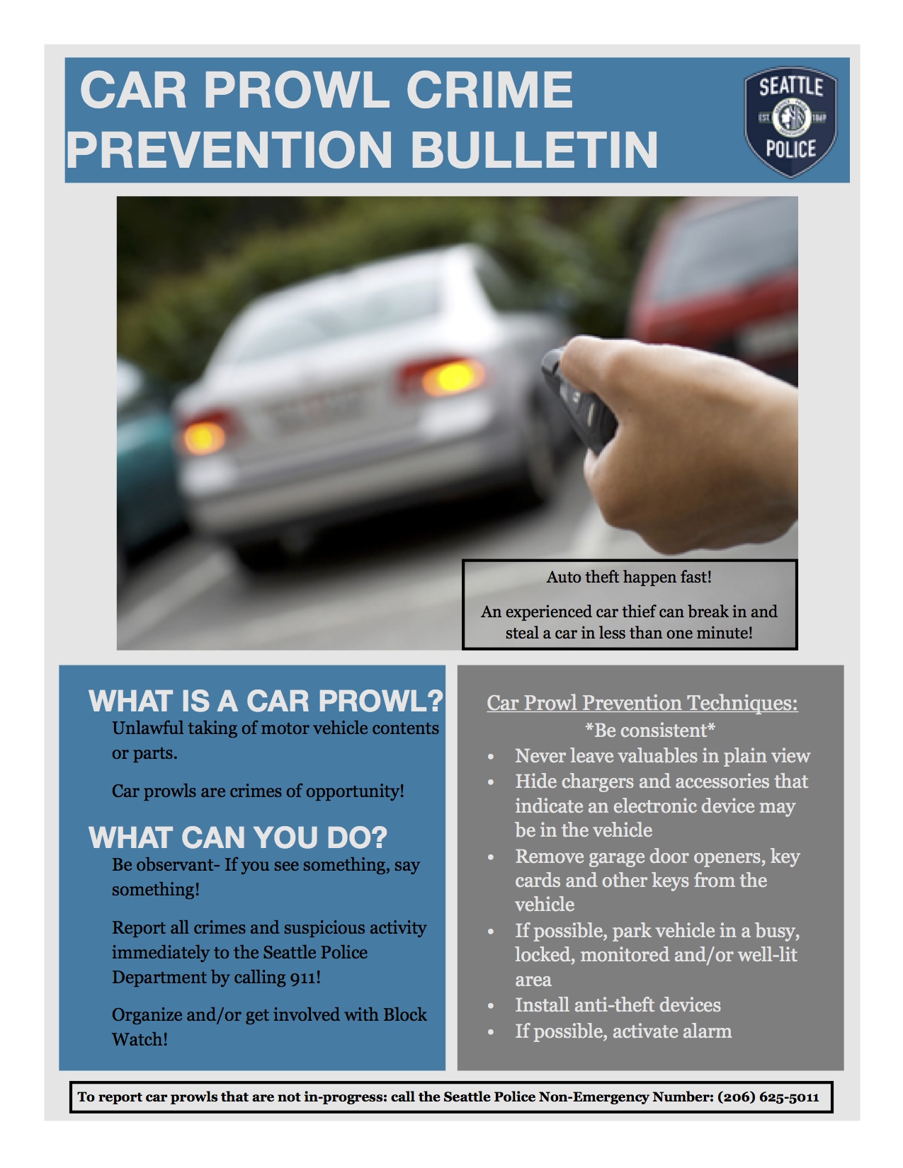 Seattle Police Department Car Prowl Prevention Tip Sheet